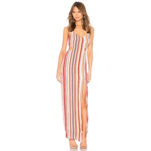 NBD x NAVEN Pippa Red Sunrise Stripe Crepe Open Back Cut Out Maxi Dress, Size S